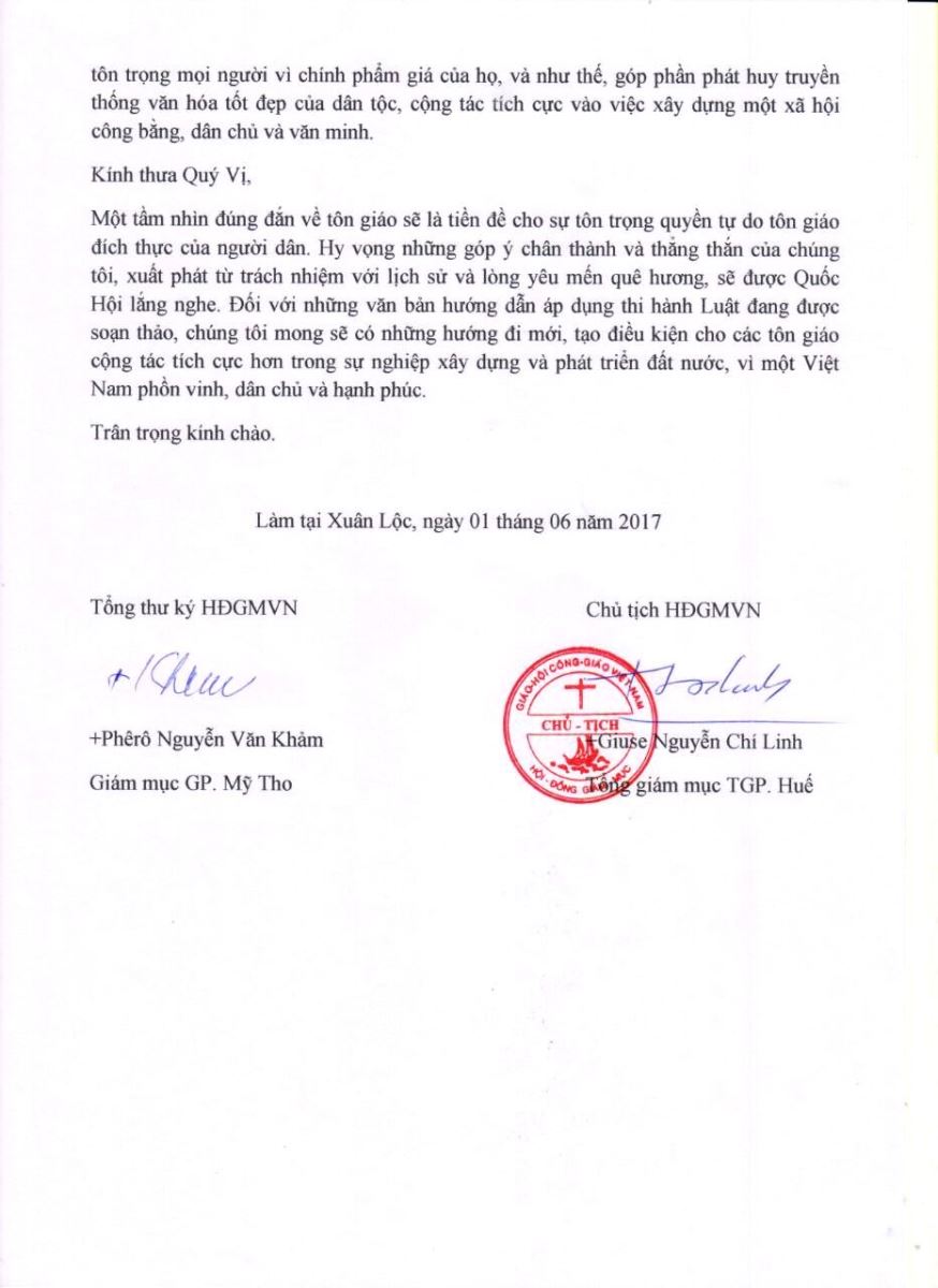 Nhận định của Hội đồng Giám mục Việt Nam về “Luật Tín ngưỡng, Tôn giáo 2016”
