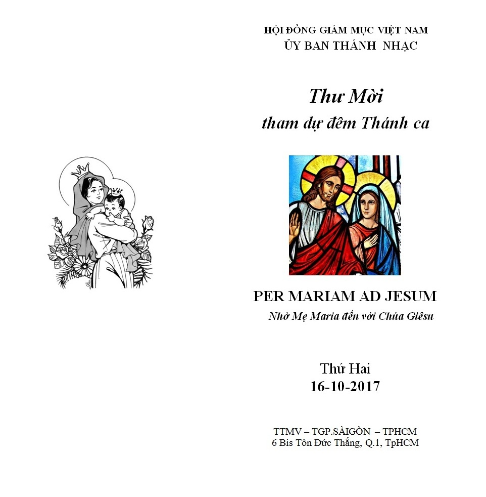 Ủy ban Thánh nhạc: Thư mời tham dự Đêm Thánh ca “Per Mariam ad Jesum”