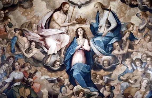 Kinh Mân côi và nghệ thuật: Mầu nhiệm thứ Năm - Năm sự Mừng - Đức Chúa Trời thưởng Đức Mẹ trên trời